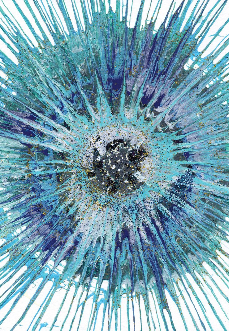 Foto blob acrilico colorato di arte moderna contemporanea che disegna lo stile di jackson pollock