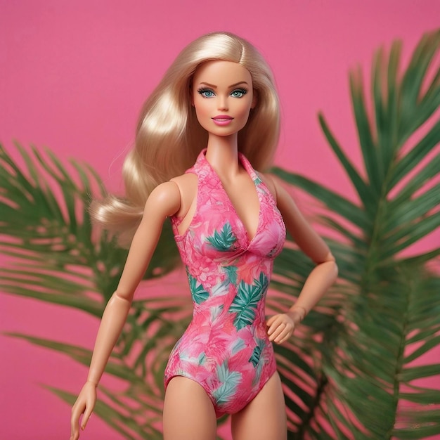 Blobde Barbie in costume da bagno spiaggia tropicale