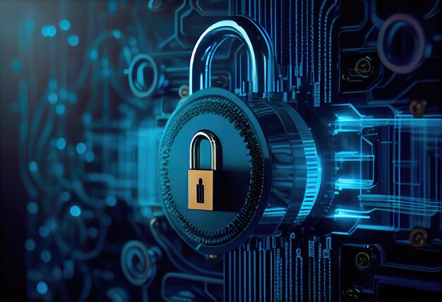 Bloccaggio della sicurezza informatica Tecnologia Internet concetto di sicurezza informatica e privacy dei dati IA generativa