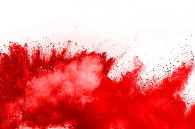 Foto bloccare il movimento della polvere rossa che esplode, isolato su sfondo bianco
