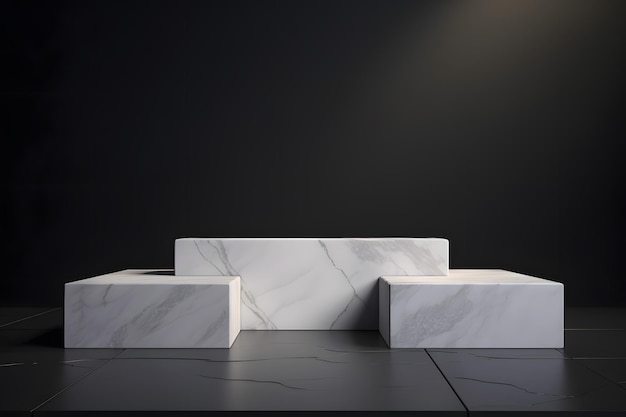 Blocchi di marmo bianco minimalista su elegante superficie nera per interni moderni D