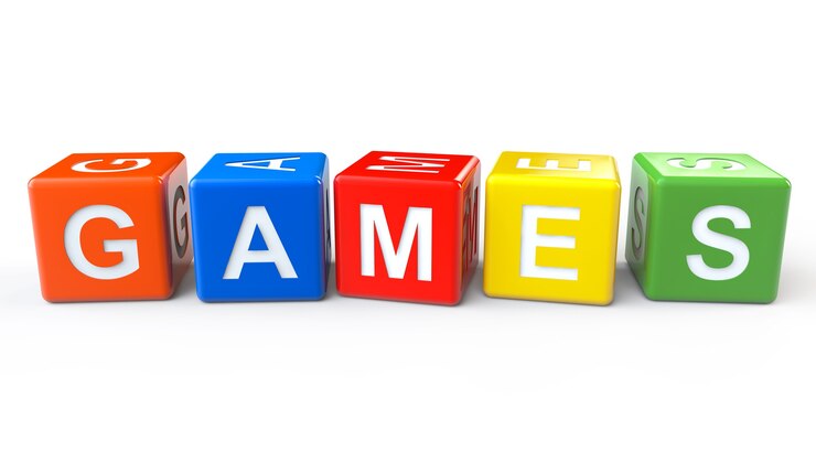 Foto blocchi giocattolo con segno di giochi su sfondo bianco