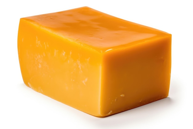 Blocco di formaggio cheddar invecchiato noto per il suo sapore pungente e la consistenza ferma generato dall'AI