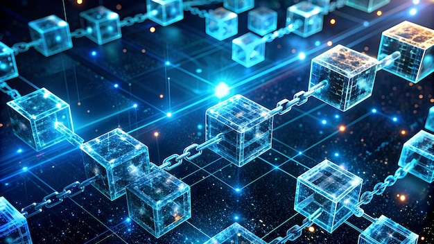 Blockchain Abstract Un'affascinante rappresentazione 3D di una rete blockchain