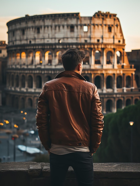 Blog della guida di Roma vista posteriore uomo di viaggio con blog di viaggi paesaggistici