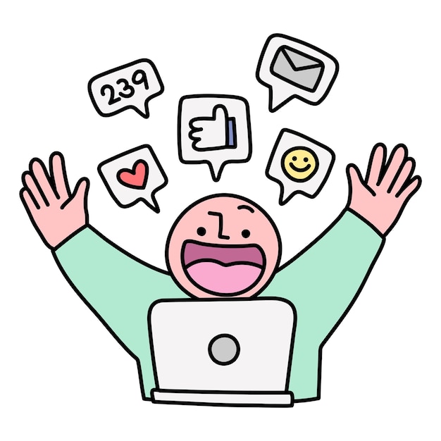 Blogger png che riceve like clipart reazione sui social media carino doodle