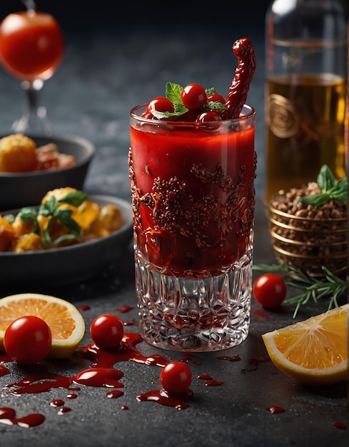 Bloody Marry realizzato in stile bar splendidamente decorato con dettagli