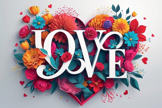 Blooming Love Un affascinante poster di San Valentino con fiori vivaci ed eleganti tipografie