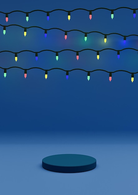 blu 3D semplice prodotto minimal display a tema luci natalizie colorate supporto per podio fotografico