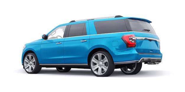 Blu Premium Family SUV isolato su sfondo bianco. rendering 3D