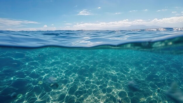 Blu sotto le onde e le bolle d'acqua Bellissimo cielo blu con tecnologia generativa AI