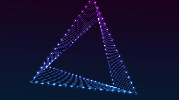 Blu viola incandescente triangolo lineare al neon astratto tech design