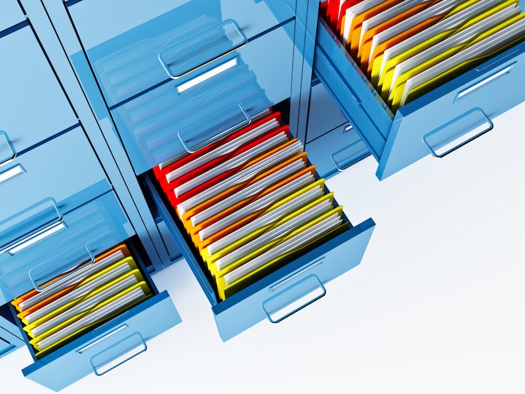 Photo blue 3d file cabinet and folders