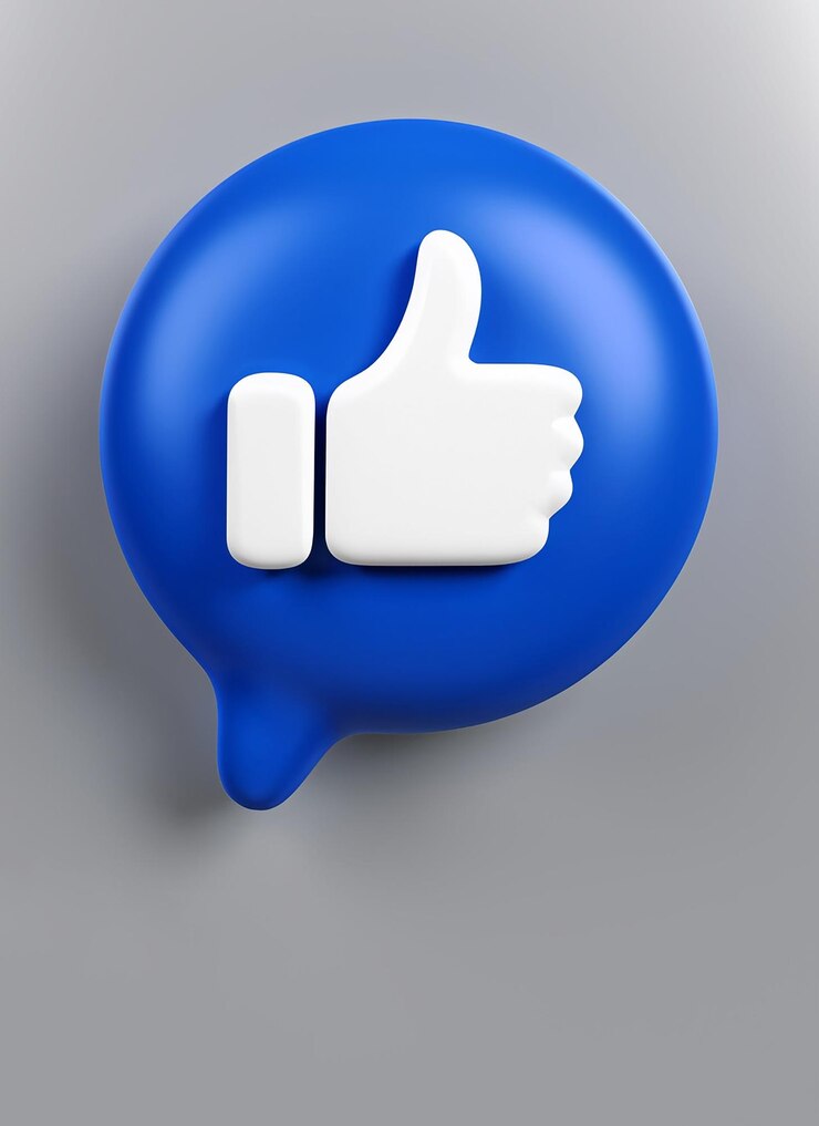 Blue bubble like button or icon thumbs up or like sign feedback concept on white background