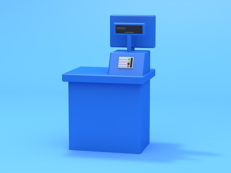 blue cashier machine business concept 3d render