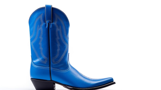 Blue Cowboy Boots isolati su sfondo bianco con spazio di copia per la pubblicità