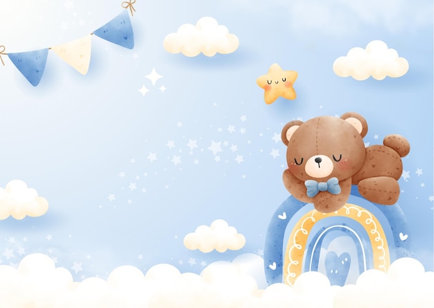 Blue Cute Baby Bear Baby Shower Grazie per il biglietto 1