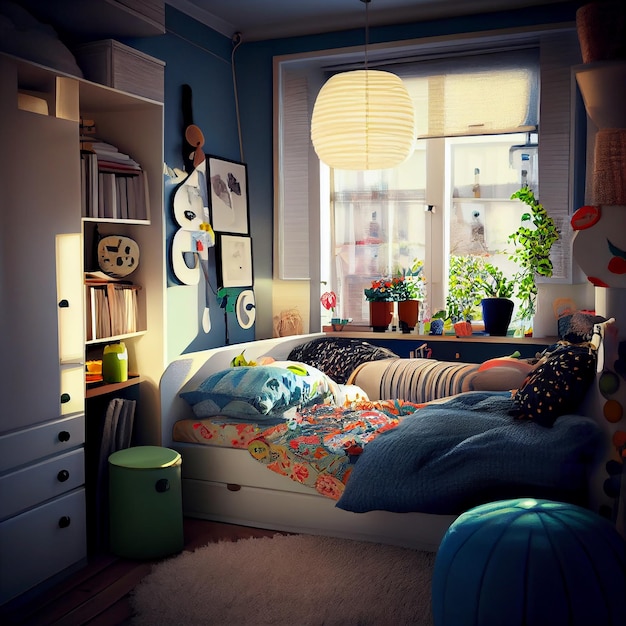 Blue Cute Childish Room Interior AI generativa