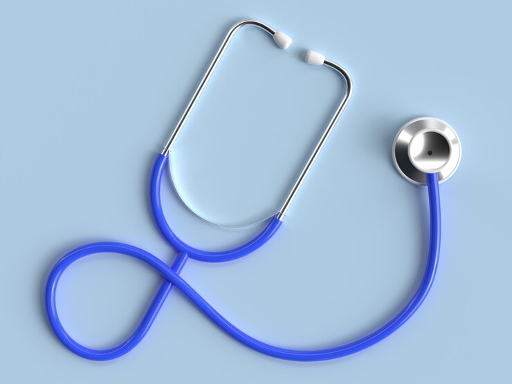 blue doctor earphone/stethoscope treatment equipment 3d rendering