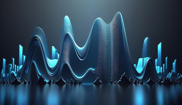 Blue Futuristic Tech Waves Rendering 3D di concetti di tecnologia digitale