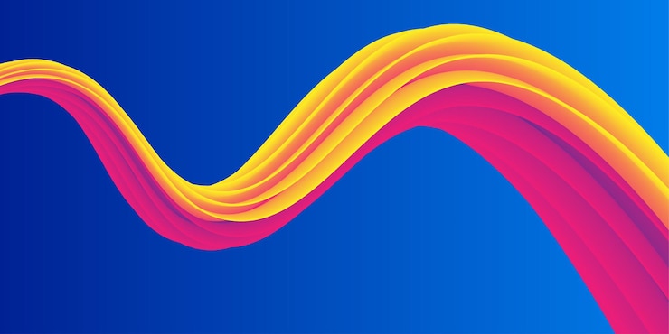 Photo blue gradient background with colored waves abstract orange pink magenta wavy lines abstract