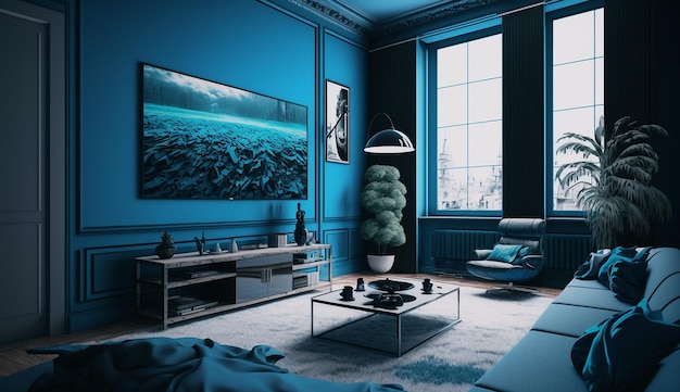 Blue home decor soggiorno interior design AI Immagine generata