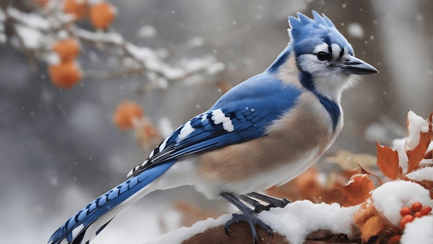 Blue Jay uccello nella neve