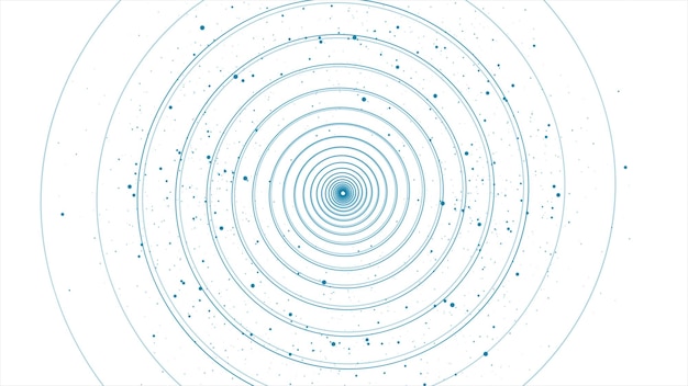 Blue linear spiral and shiny dots abstract background