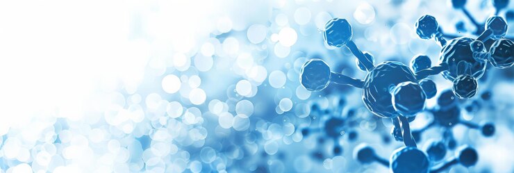 Blue molecular structure against a light bokeh background Ideal for medical and scientific presentations Concept of healthcare and pharmaceutical research