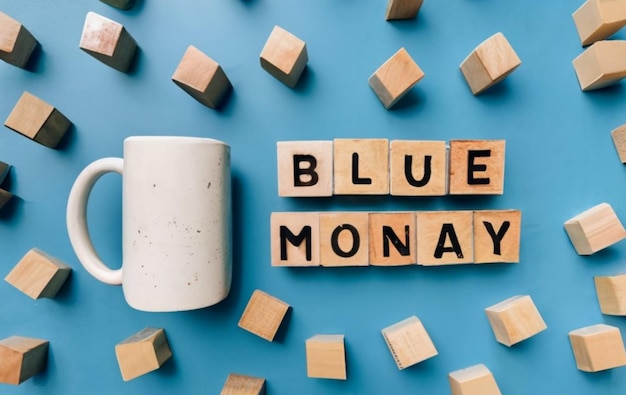 Blue monay tipografia in legno con tazza