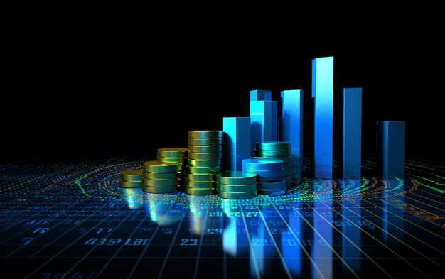 blue money business graph finance chart diagramma sull'economia sfondo di moneta 3d