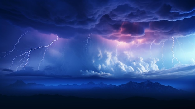 Blue sky lightning storm flash wallpaper immagine arte generata dall'AI