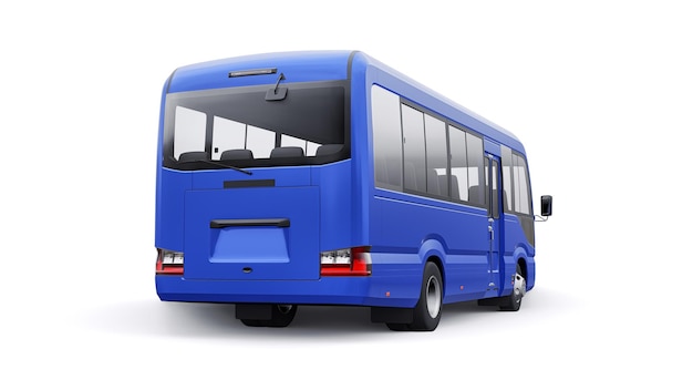 Blue Small bus per il viaggio Auto con corpo vuoto per la progettazione e la pubblicità illustrazione 3d