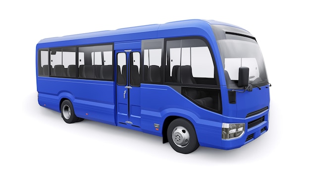 Blue Small bus per il viaggio Auto con corpo vuoto per la progettazione e la pubblicità illustrazione 3d