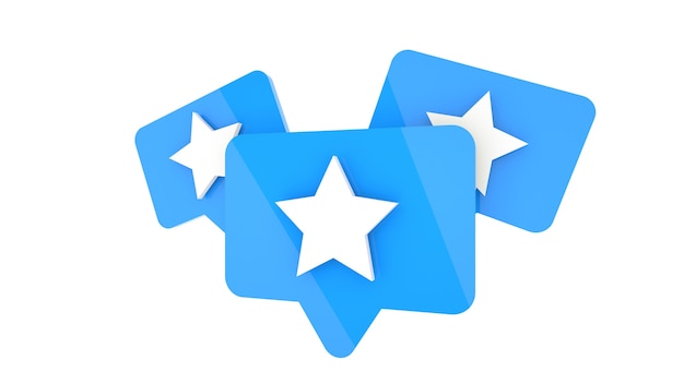 Blue star preferiti icone o segni su sfondo bianco, rendering 3d.