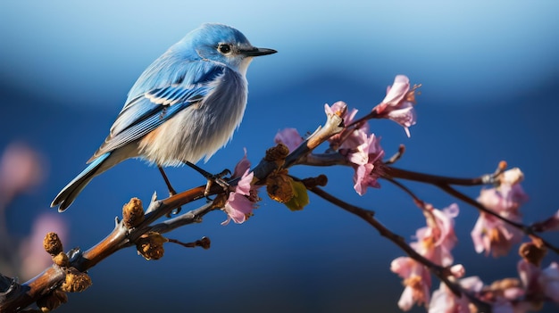 Bluebird sulla fotografia della natura delle piante da fiore nella Columbia Britannica, Canada