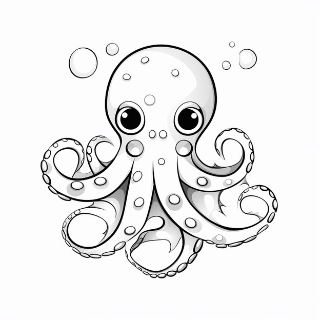 BlueRinged Octopus schizzo disegnato a mano carino libro da colorare kawaii line art