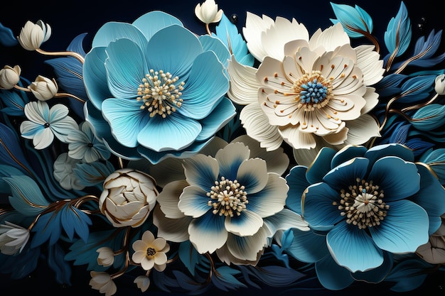 Blues incantevole Sfondo accattivante di fiori blu La bellezza della natura in tonalità tranquille Ai generativa