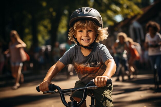 Bmx rider che esegue trucchi allo skatepark