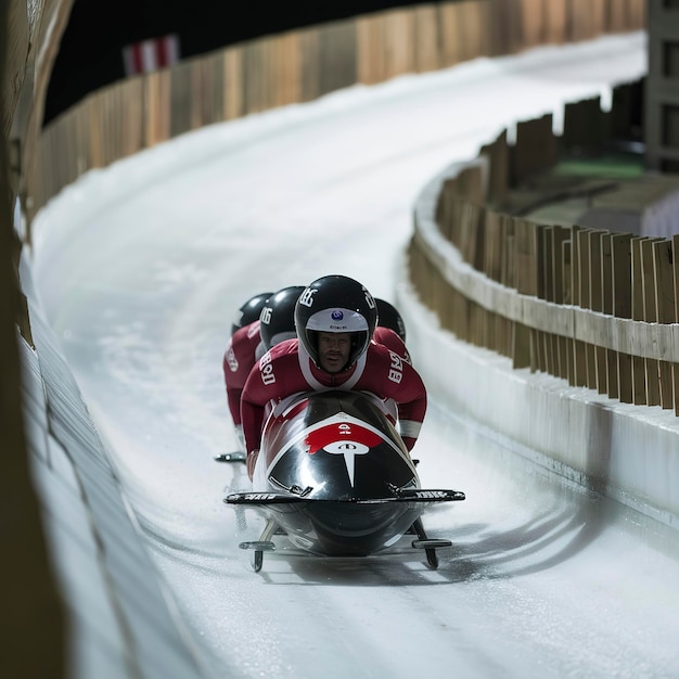 Bob correndo su pista di ghiaccio competizione Bobsleigh sport