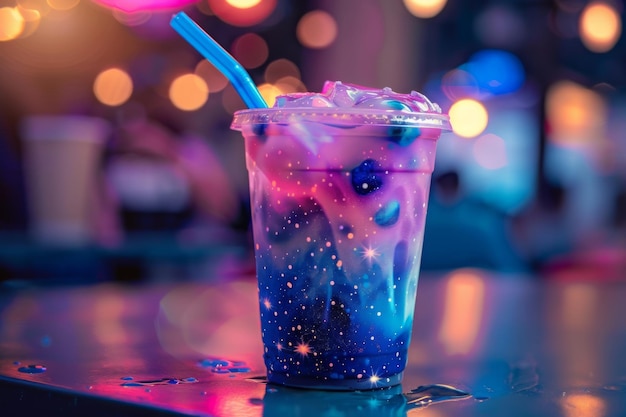 Boba Tea con un Twist Cosmic Galaxy Bubble Tea in una foto pubblicitaria attraente ideale per il social