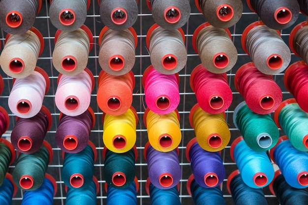 Bobina di filo da ricamo colorato utilizzando nell'industria dell'abbigliamento, fila di rotoli di filati multicolori, materiale da cucire in vendita sul mercato