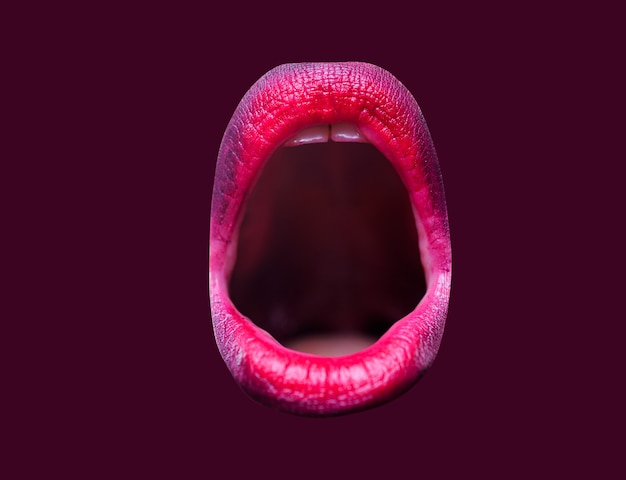 Bocca aperta donna close up labbra femminili rosse sexy sensuale bocca aperta isolato labbro sorpreso wow icon