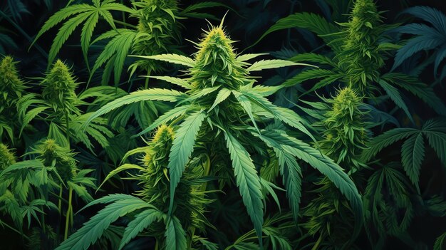 Bocciolo di fiore di cannabis Satival nella serra bocciolo di fiore di marijuana medicina erboristica AI generativa