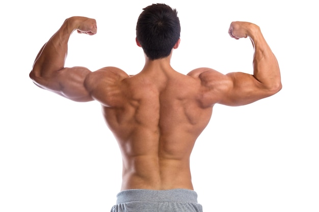 Bodybuilder bodybuilding muscoli body builder edificio bicipite forte muscoloso giovane uomo isolato