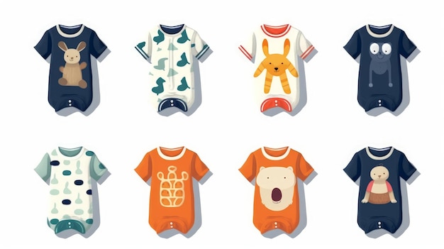 Bodysuits per bambini in diversi colori e disegni generati dall'AI