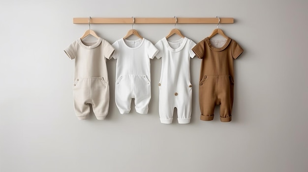 Bodysuits per bambini su sfondo bianco generati dall'AI