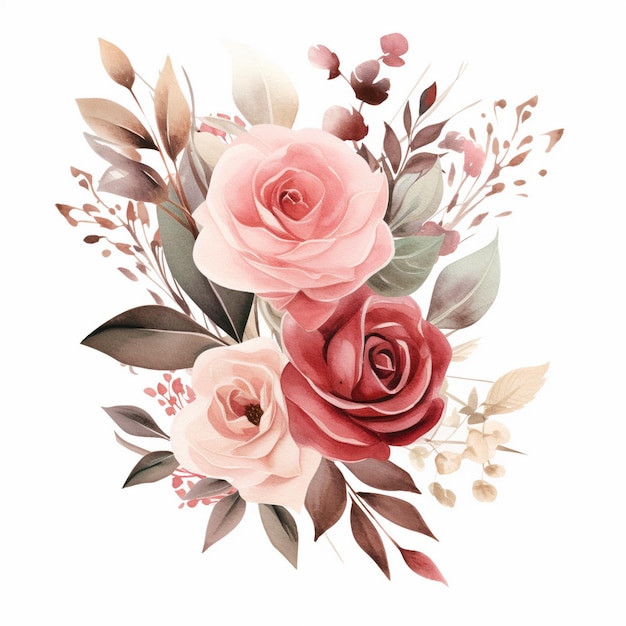 Boho rose bouquets clipart polveroso rosa acquerello fiore