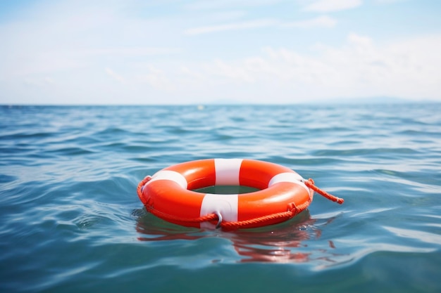 Boia di salvataggio arancione in mare Attrezzatura navale per il soccorso di un affogato in acqua in seguito ad un incidente