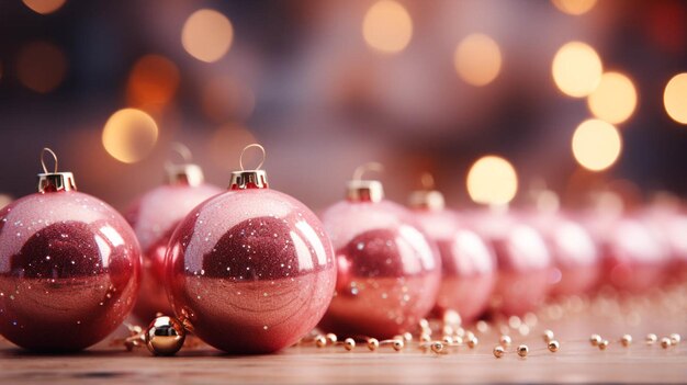 Bokeh di Natale con elementi di Natale sfondo rosa